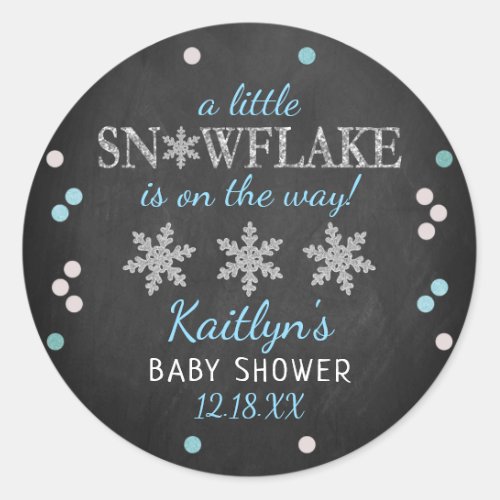 Little Snowflake Boys Winter Baby Shower Classic Round Sticker