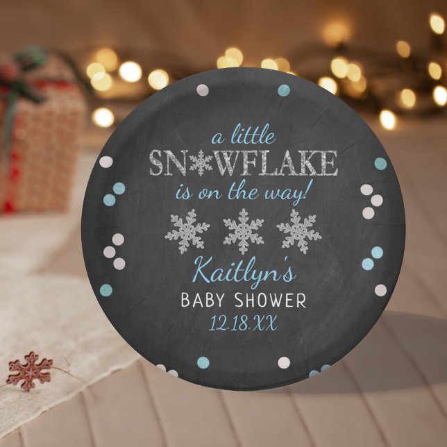 Little Snowflake Boys Winter Baby Shower Paper Plates (Creator Uploaded)