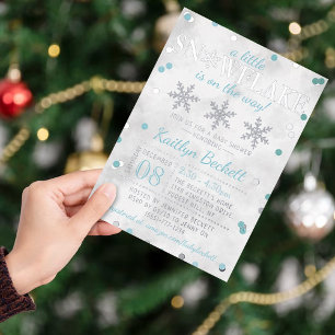 Little Snowflake Boys Winter Baby Shower Real Foil Invitation