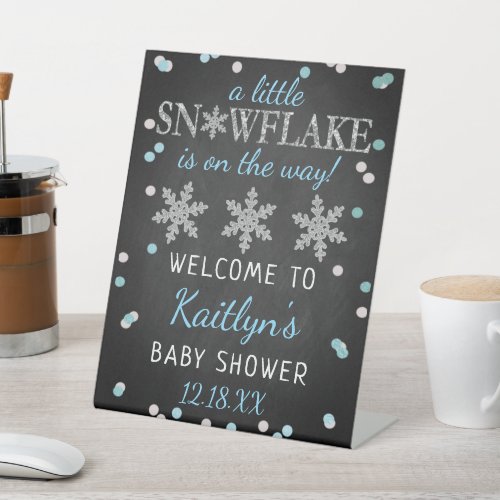 Little Snowflake Boys Winter Baby Shower Welcome Pedestal Sign