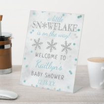 Little Snowflake Boys Winter Baby Shower Welcome Pedestal Sign
