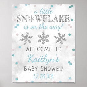 Little Snowflake Boys Winter Baby Shower Welcome Poster