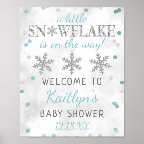 Little Snowflake Boys Winter Baby Shower Welcome Poster
