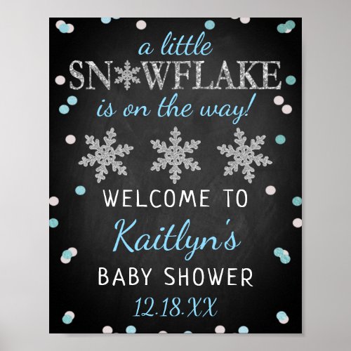 Little Snowflake Boys Winter Baby Shower Welcome Poster