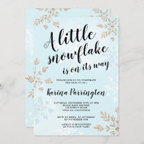 Little snowflake chic gold blue script baby shower invitation