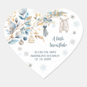 Little Snowflake Clothesline Baby Shower Heart Sticker
