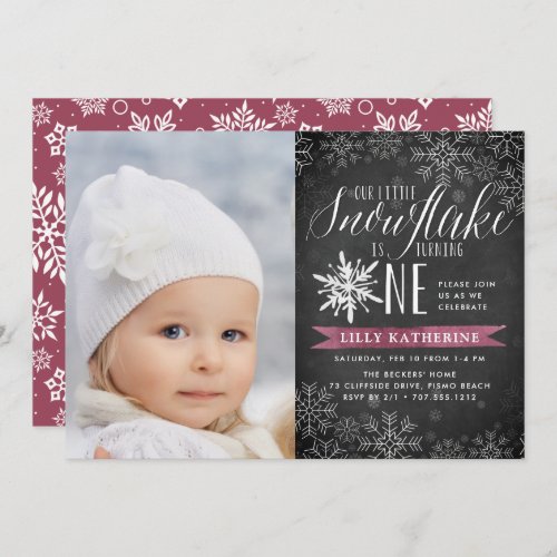 Little Snowflake First Birthday Party Photo Invitation
