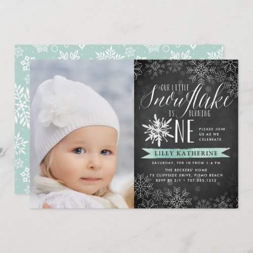 Little Snowflake First Birthday Party Photo Invitation