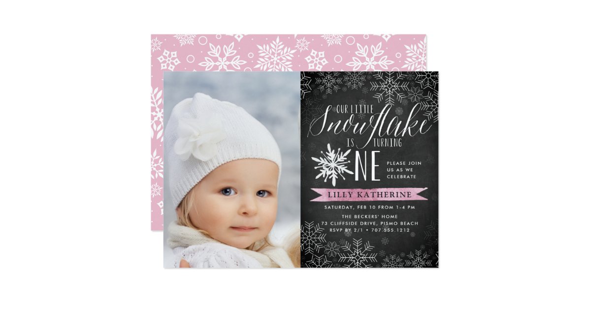 Little Snowflake First Birthday Party Photo Invitation Zazzle Com