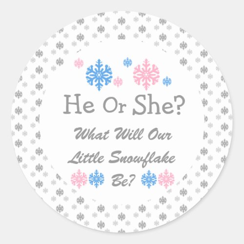 Little Snowflake Gender Reveal Classic Round Sticker