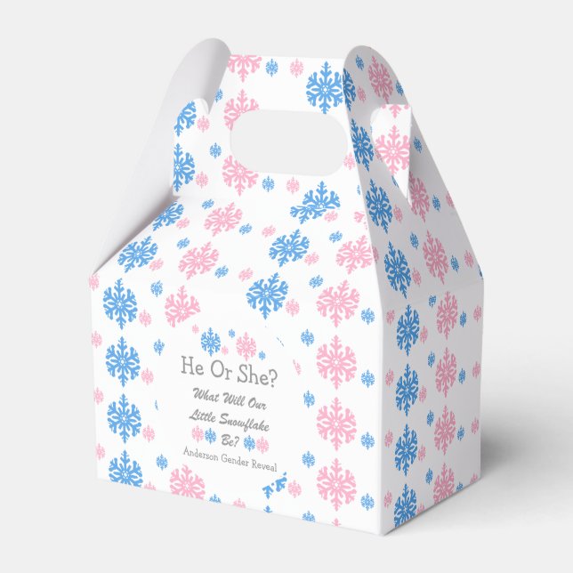 Little Snowflake Gender Reveal Favor Boxes (Front Side)