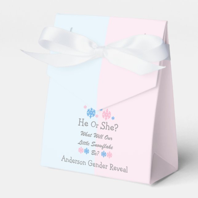 Little Snowflake Gender Reveal Favor Boxes (Front Side)
