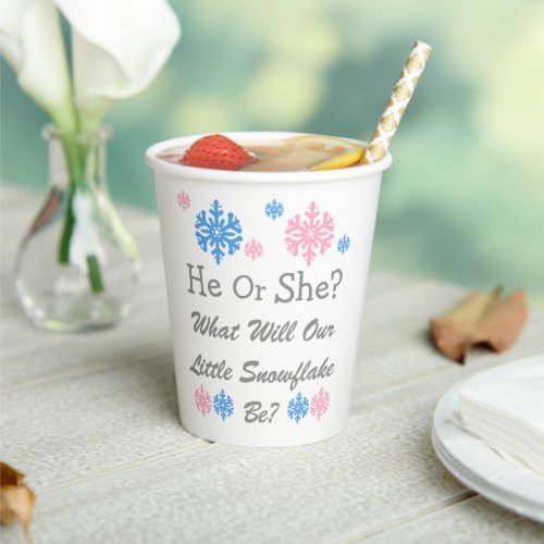Little Snowflake Gender Reveal Paper Cups