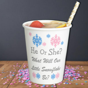 Little Snowflake Gender Reveal Paper Cups