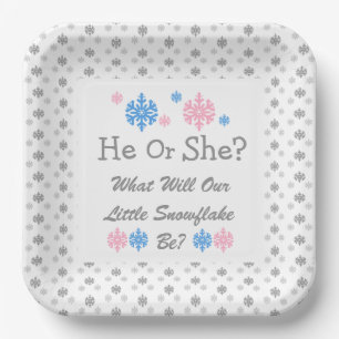 Little Snowflake Gender Reveal Paper Plate