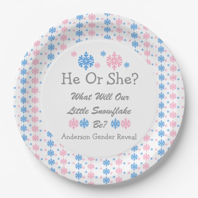 Little Snowflake Gender Reveal Paper Plates (Front)