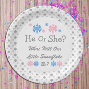 Little Snowflake Gender Reveal Paper Plates