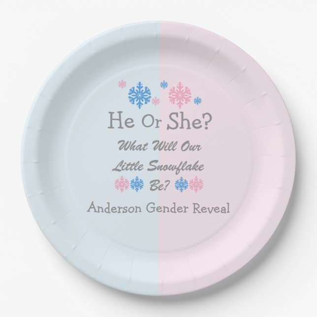Little Snowflake Gender Reveal Paper Plates (Front)