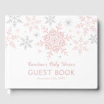 Little Snowflake Girl Baby Shower in Pink Silver Guest Book
