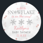 Little Snowflake Girls Winter Baby Shower Classic Round Sticker<br><div class="desc">Celebrate in style with these trendy baby shower stickers. The design is easy to personalize with your own wording and your family and friends will be thrilled when they see these fabulous stickers.</div>