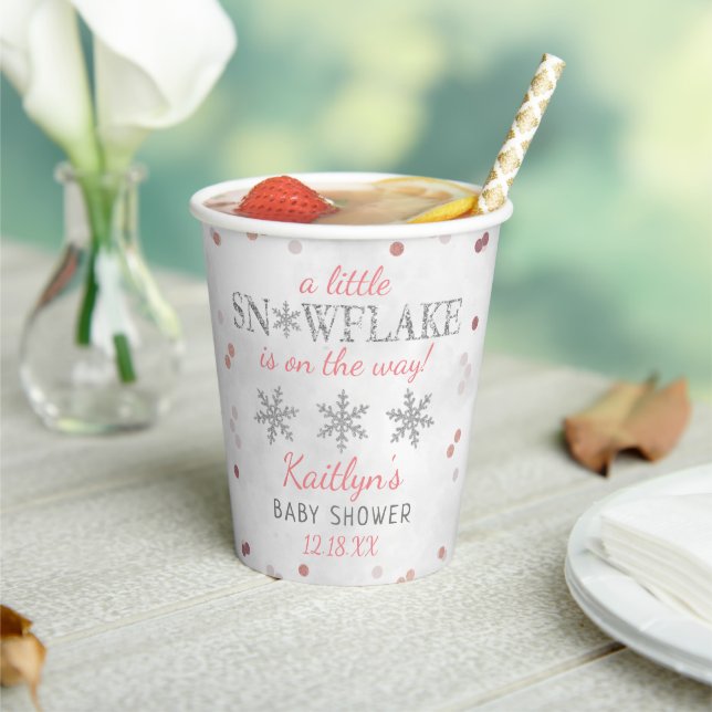 Little Snowflake Girls Winter Baby Shower Paper Cups (Insitu)