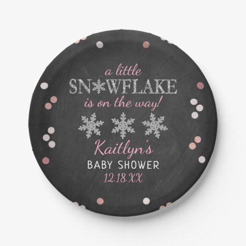 Little Snowflake Girls Winter Baby Shower Paper Plates