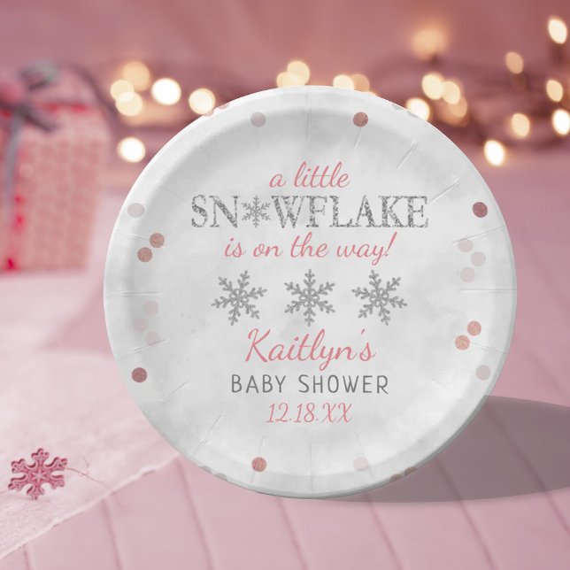 Little Snowflake Girls Winter Baby Shower Paper Plates (Creator Uploaded)