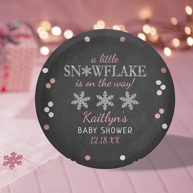 Little Snowflake Girls Winter Baby Shower Paper Plates (Creator Uploaded)