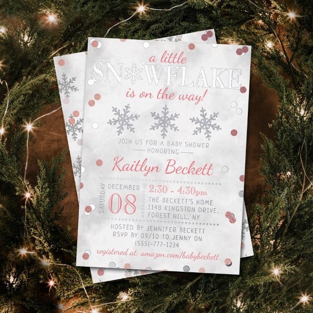 Little Snowflake Girls Winter Baby Shower Real Foil Invitation (Creator Uploaded)