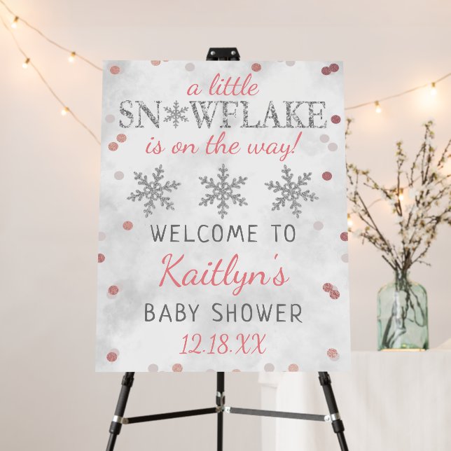 Little Snowflake Girls Winter Baby Shower Welcome Foam Board (In Situ (Stand))