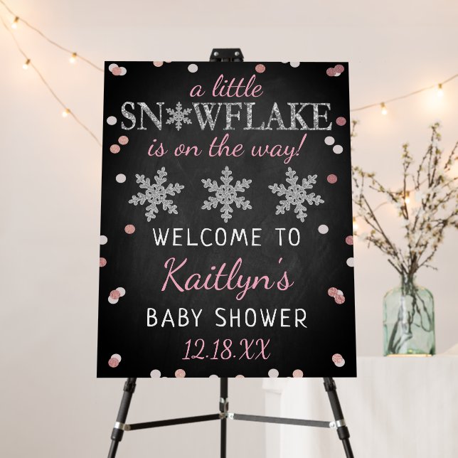 Little Snowflake Girls Winter Baby Shower Welcome Foam Board (In Situ (Stand))