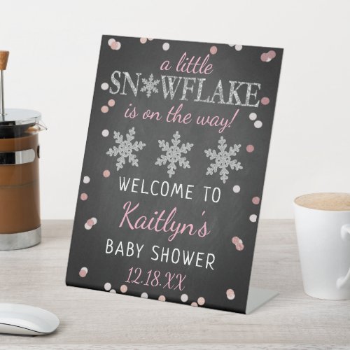 Little Snowflake Girls Winter Baby Shower Welcome Pedestal Sign
