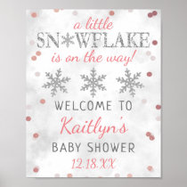 Little Snowflake Girls Winter Baby Shower Welcome Poster