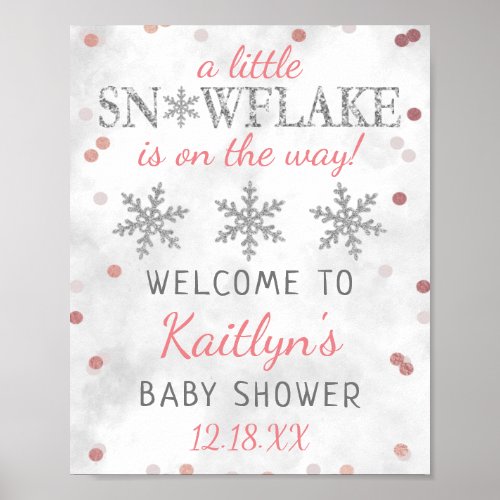 Little Snowflake Girls Winter Baby Shower Welcome Poster