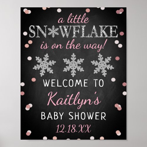 Little Snowflake Girls Winter Baby Shower Welcome Poster