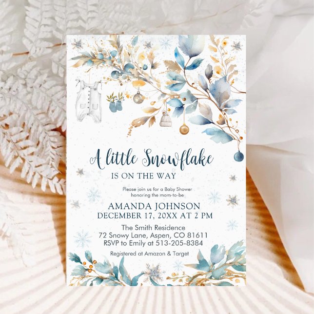 Little Snowflake Gold Winter Baby Shower   Invitation (Creator Uploaded)