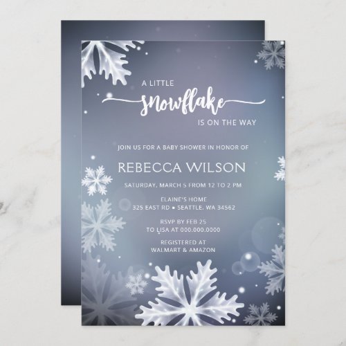 Little Snowflake is On the Way Boy Baby Shower Invitation