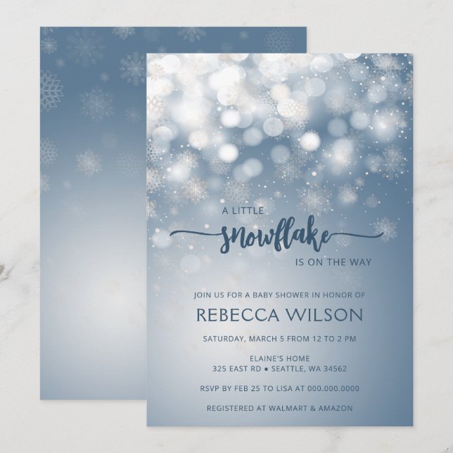 Little Snowflake is On the Way Boy Baby Shower Invitation (Front/Back)