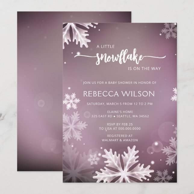 Little Snowflake is On the Way Girl Baby Shower Invitation (Front/Back)