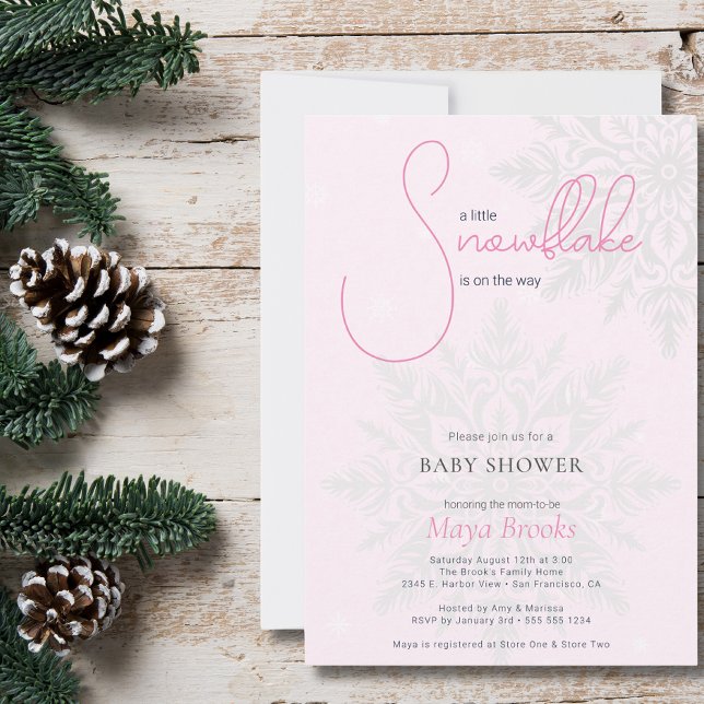 Little Snowflake is on the Way Pink Baby Shower Invitation (Creator Uploaded)