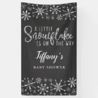 Little Snowflake Is On The Way Silver Baby Shower Banner