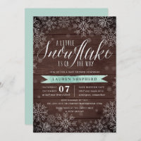 Little Snowflake Mint Rustic Wood Baby Shower Invitation