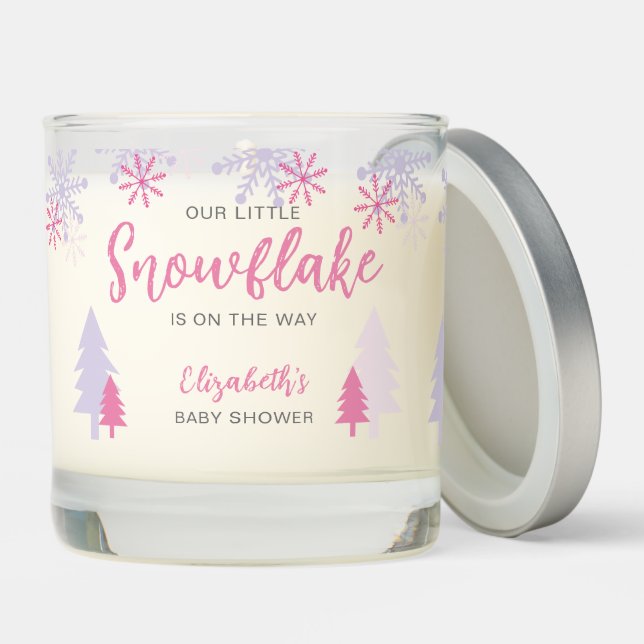 Little Snowflake on the way Baby Shower Winter Scented Candle (Lid)