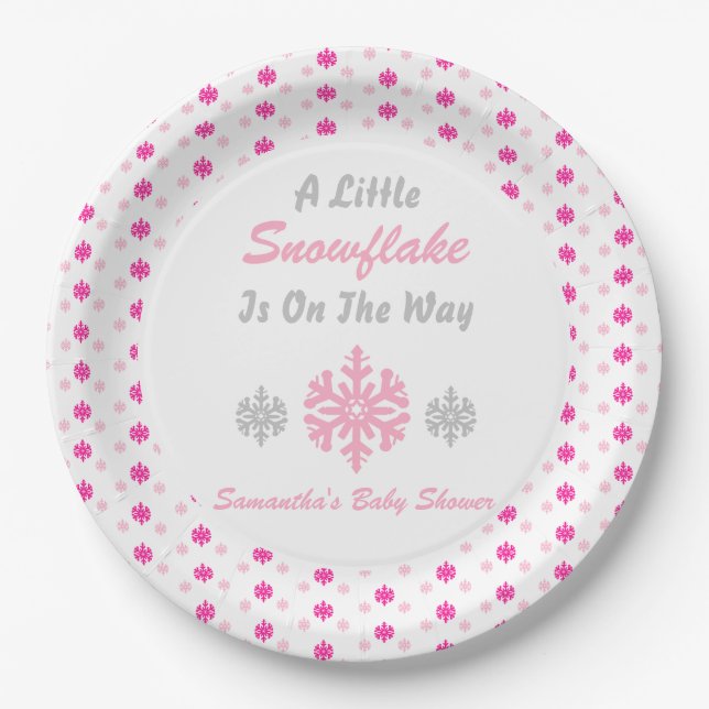 Little Snowflake On The Way Paper Plates (Front)
