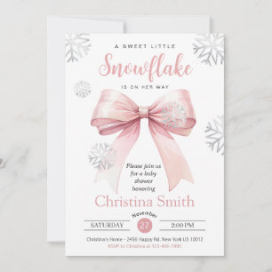 Little Snowflake On The Way Pink Bow Baby Shower Invitation