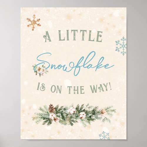 Little Snowflake On The Way Winter Baby Boy Shower Poster