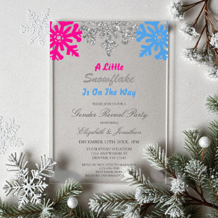 Little Snowflake On The Way Winter Gender Reveal Acrylic Invitations