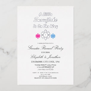 Little Snowflake On The Way Winter Gender Reveal Foil Invitation