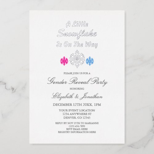 Little Snowflake On The Way Winter Gender Reveal Foil Invitation