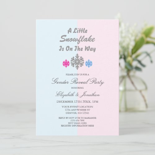 Little Snowflake On The Way Winter Gender Reveal Invitation